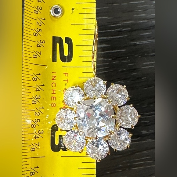🎁Huge 24.6 ctw lab White Sapphire Flower Drop Earrings.  Art Deco vintage style - Picture 8 of 15
